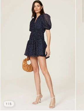 Donna Morgan Navy and White Polka Dot Puff-Sleeve Mini Dress